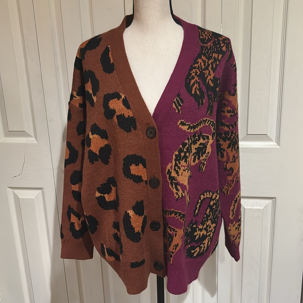 NWOT FARM Rio mixed wild leopard button up cardigan